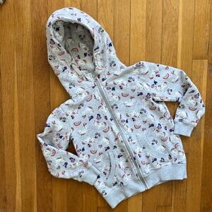 Next Size 8 Girls Unicorn Print Zip Up Front Hoodie Sweatshirt Jacket Gray